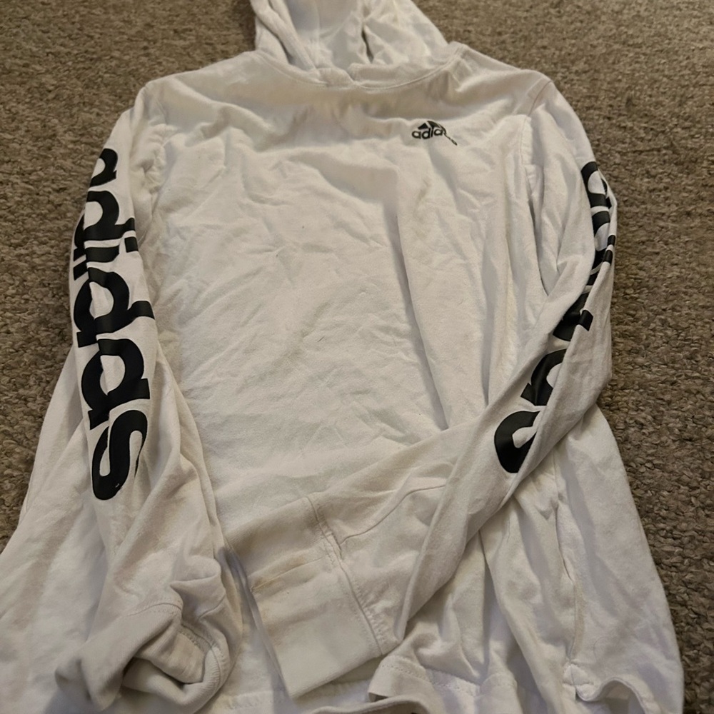 adidas White Hoodie with Black Sleeve Logos